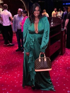 Fashion Nova Emerald Green Long Sleeve Satin Wrap Maxi Dress